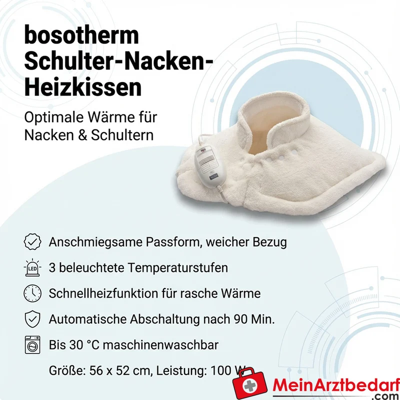 boso bosotherm Schulter-Nacken-Heizkissen 56×52 cm, 100 W, 3 Stufen, Schnellheizung, waschbar