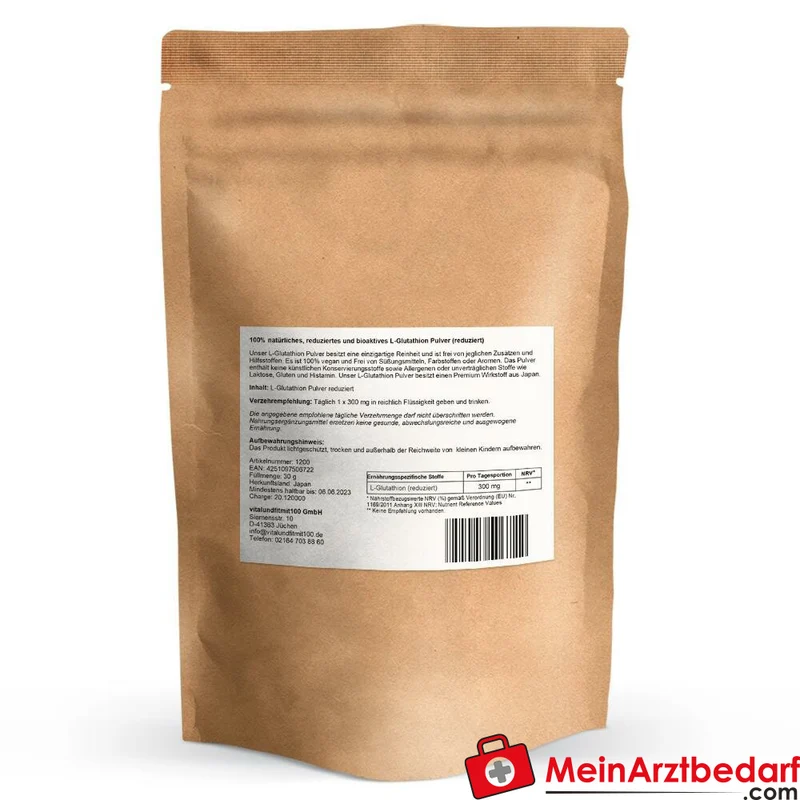 L-Glutathion reduziert Pulver 30 g 300 mg/Portion vegan fermentiert (Japan)