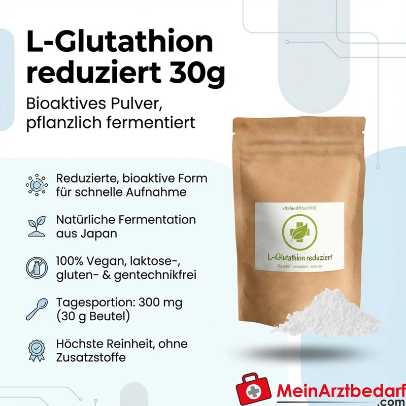 L-Glutathion reduziert Pulver 30 g 300 mg/Portion vegan fermentiert (Japan)