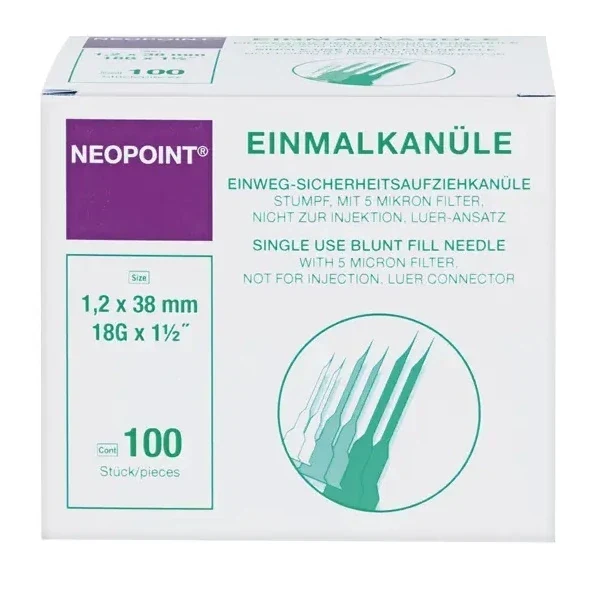 Neopoint Blunt Fill optreknaalden 18 G 38 mm x 1,2 mm paars zonder filter - 100 stuks