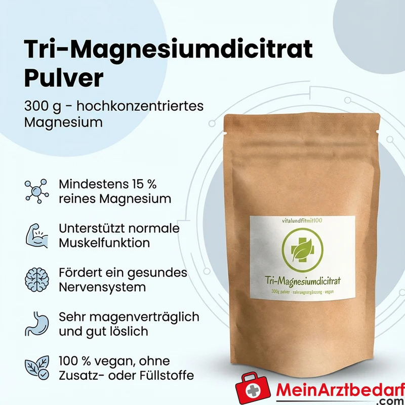 Tri-Magnesiumdicitrat Pulver 300 g (min. 15% Magnesium) vegan