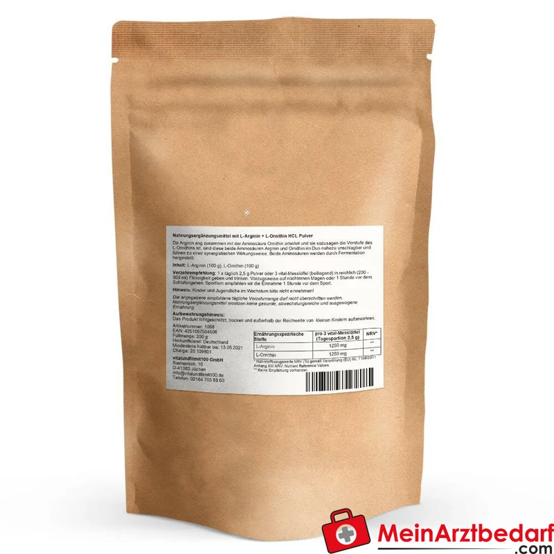 Duo Amino-Komplex L‑Arginin und L‑Ornithin Pulver 200 g vegan fer­mentiert