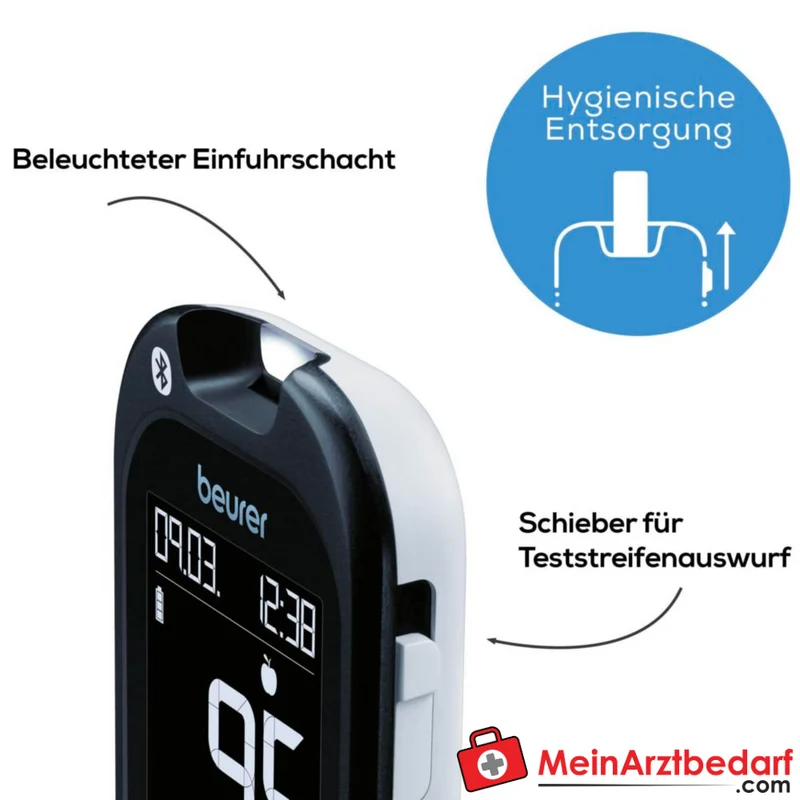 Beurer GL 49 Blutzuckermessgerät Bluetooth und USB 0,5 µl 900 Speicher Keton-Warnung