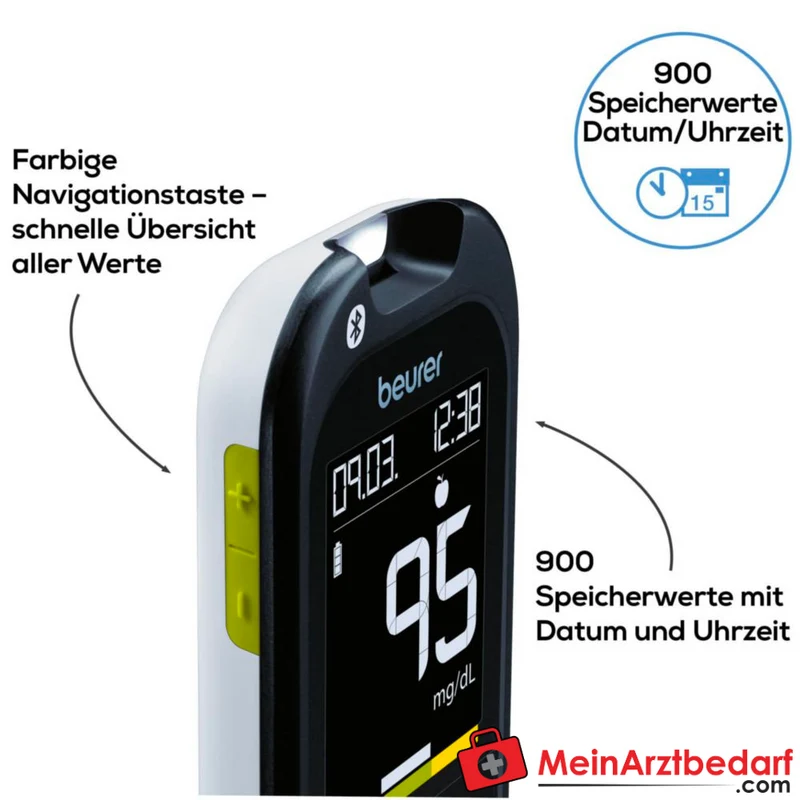 Beurer GL 49 Blutzuckermessgerät Bluetooth und USB 0,5 µl 900 Speicher Keton-Warnung