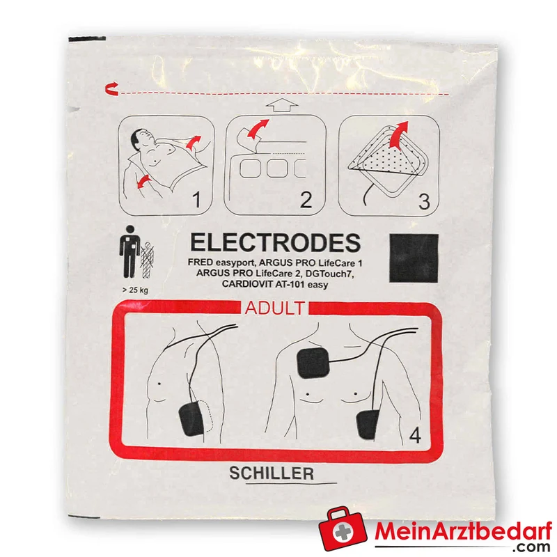 SCHILLER Defibrillationselektroden für Erwachsene, kleiner Stecker, 1 Paar