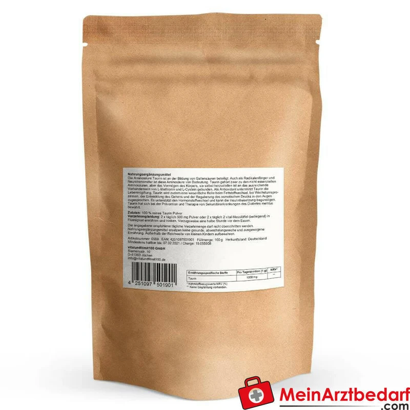 Taurin Pulver 100 g 100% reines Taurin 500 mg/Portion