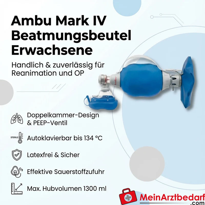 Ambu Mark IV Beatmungsbeutel Erwachsene Doppelkammer PEEP-Ventil 1300 ml