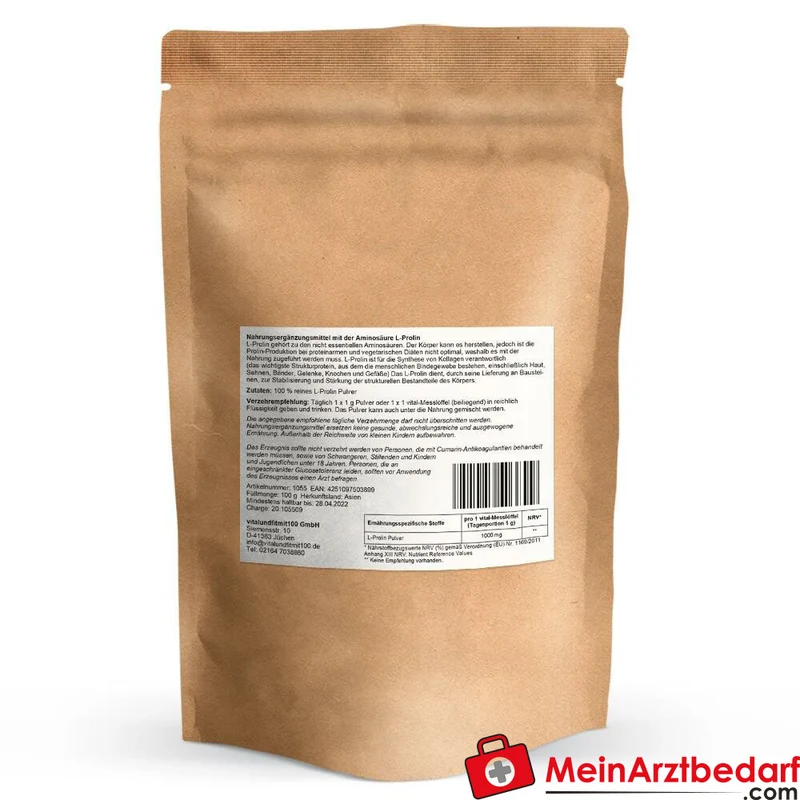 L-Prolin Pulver 100 g Aminosäure Kollagenbildung vegan