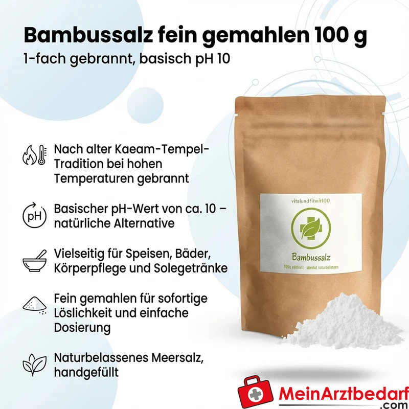 Bambussalz 1-fach gebrannt fein gemahlen 100 g basisch pH 10 für Küche & Körperpflege