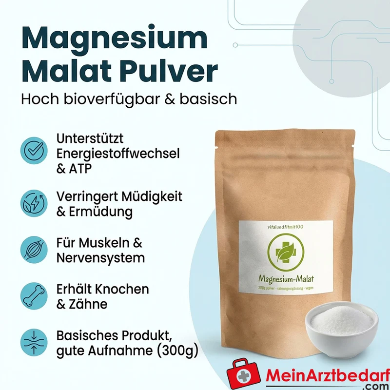 Magnesium Malat Pulver 300 g hoch verfügbar Nahrungsergänzung