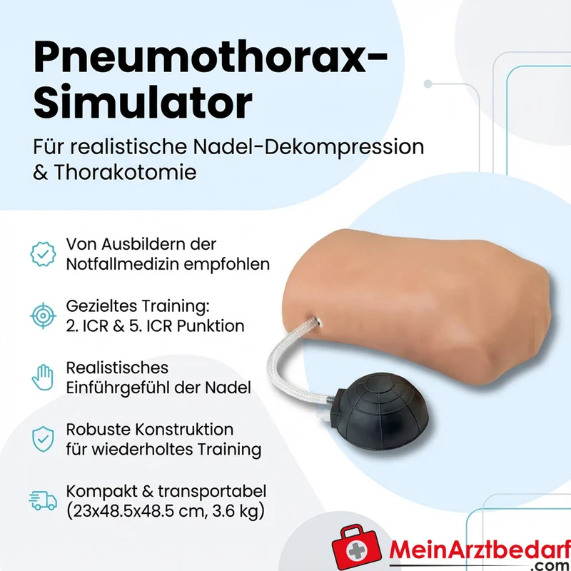 Erler-Zimmer Pneumothorax-Simulator Trainingsmodell für Nadel-Dekompression und Thorakotomie, 23×48,5×48,5 cm