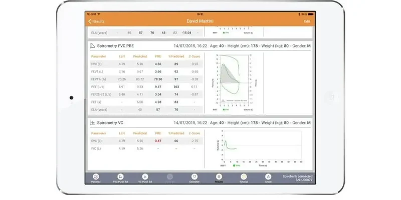 Spirobank II Smart Spirometer Bluetooth connectie met iPad