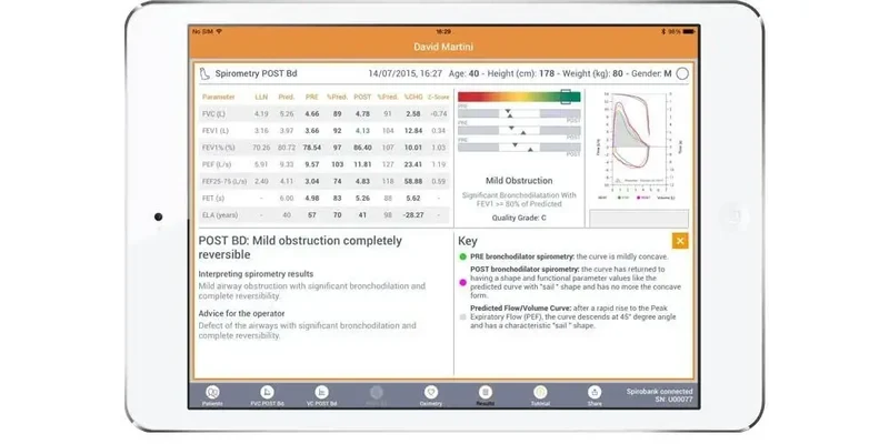 Spirobank II Smart Spirometer Bluetooth connectie met iPad
