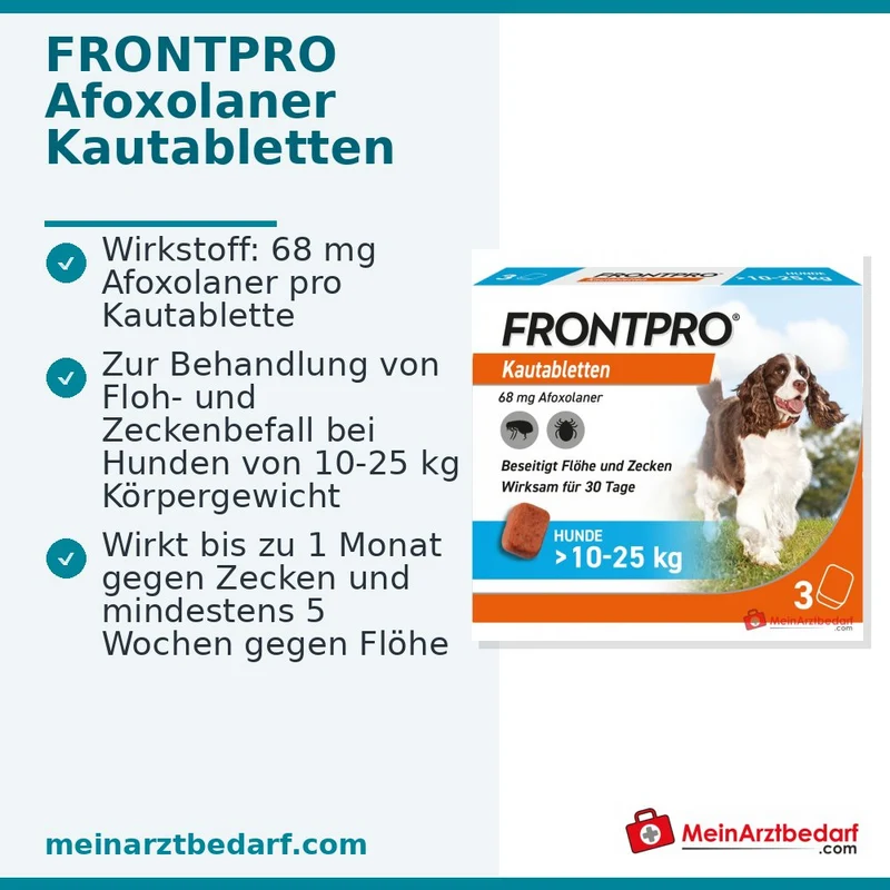 Frontpro Kautabletten Afoxolaner 68 mg für Hunde 10–25 kg 3 Stück