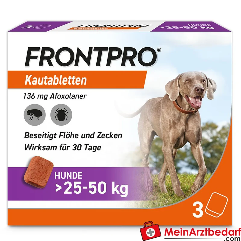 FRONTPRO Afoxolaner 136 mg Kautabletten 3 Stück für Hunde 25–50 kg