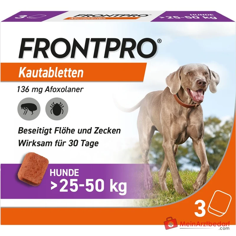 FRONTPRO Afoxolaner 136 mg Kautabletten 3 Stück für Hunde 25–50 kg
