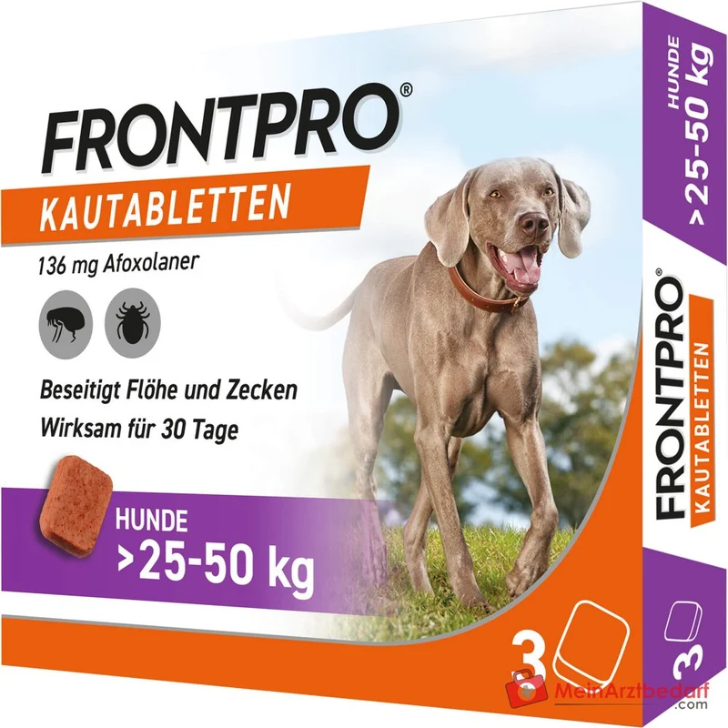 FRONTPRO Afoxolaner 136 mg Kautabletten 3 Stück für Hunde 25–50 kg