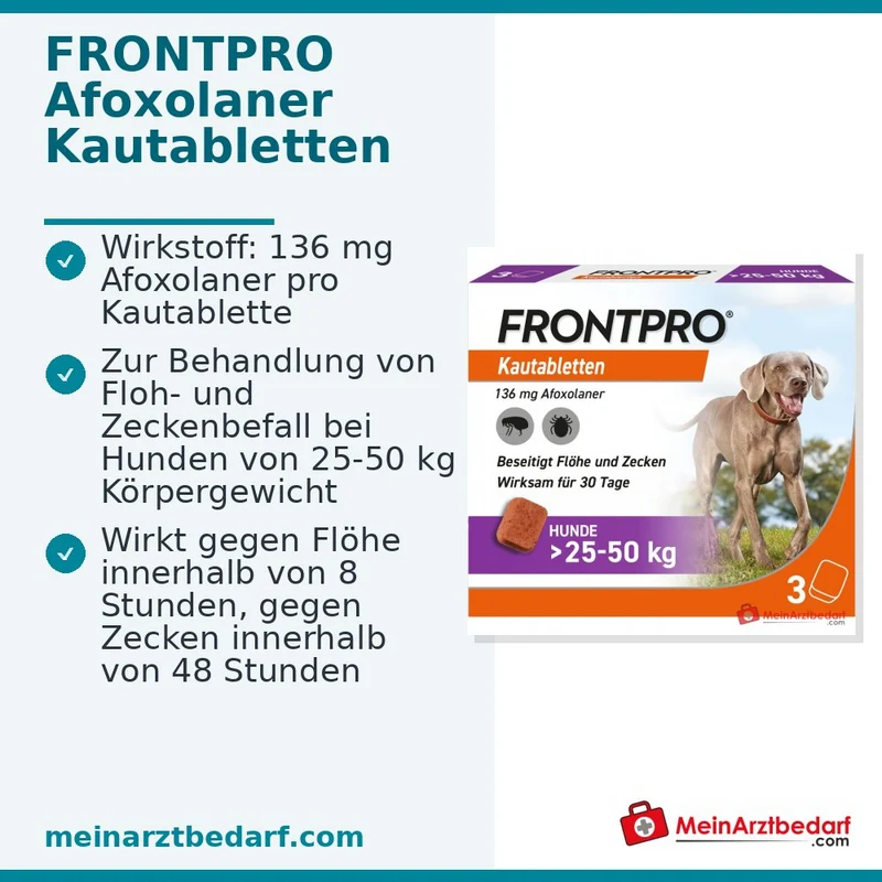 FRONTPRO Afoxolaner 136 mg Kautabletten 3 Stück für Hunde 25–50 kg