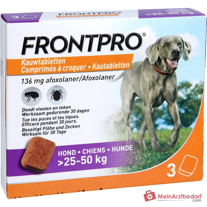 FRONTPRO Afoxolaner 136 mg Kautabletten 3 Stück für Hunde 25–50 kg