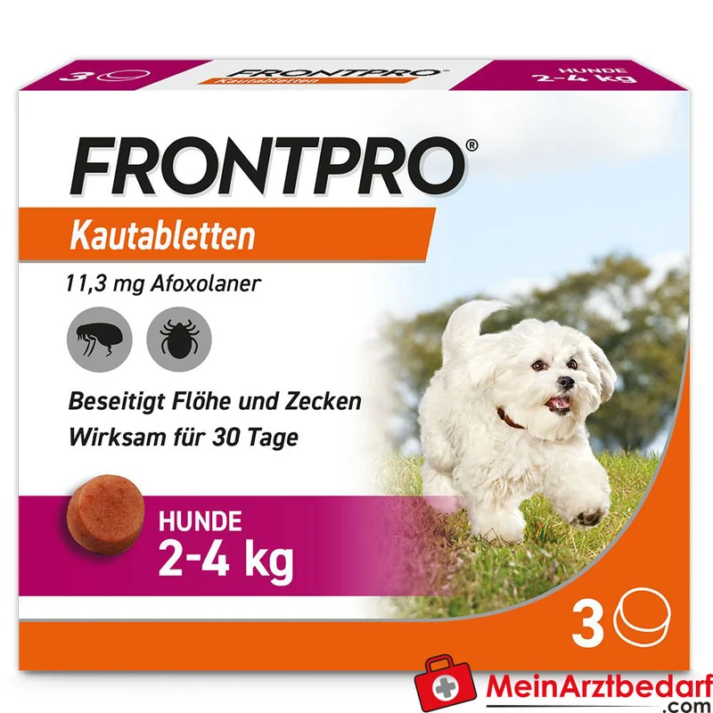 Frontpro Kautabletten 11 mg Afoxolaner für Hunde 2–4 kg 3 Stück