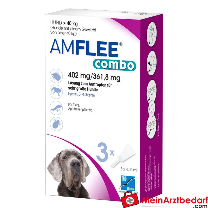 AMFLEE combo 402 mg/361,8 mg (Fipronil/(S)-Methopren) Spot-on Pipetten Hund über 40 kg 3 Stück