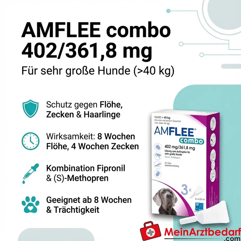 AMFLEE combo 402 mg/361,8 mg (Fipronil/(S)-Methopren) Spot-on Pipetten Hund über 40 kg 3 Stück