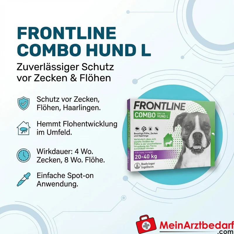 Frontline Combo Fipronil + (S)-Methopren Spot-on Hund L (20–40 kg) 3 Pipetten