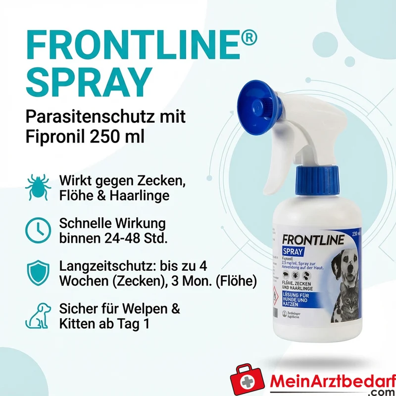 Frontline Fipronil Spray zur Anwendung auf der Haut für Hunde und Katzen, 250 ml
