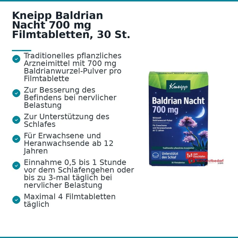 Kneipp Baldrian Nacht 700 mg Filmtabletten, 30 St.