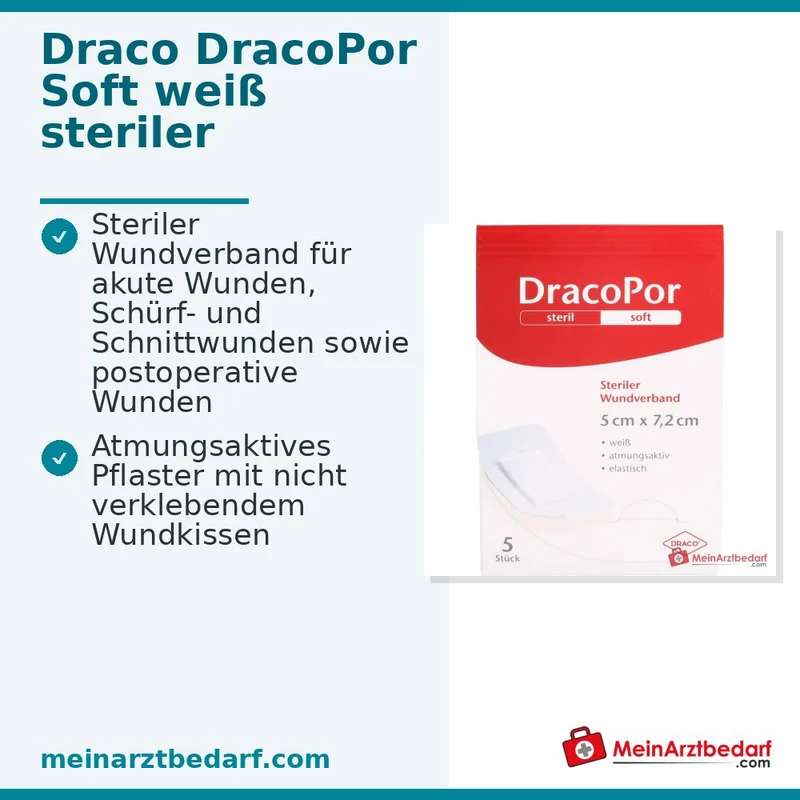 DracoPor Wundverband Soft einseitig klebend steril 7,2 x 5 cm