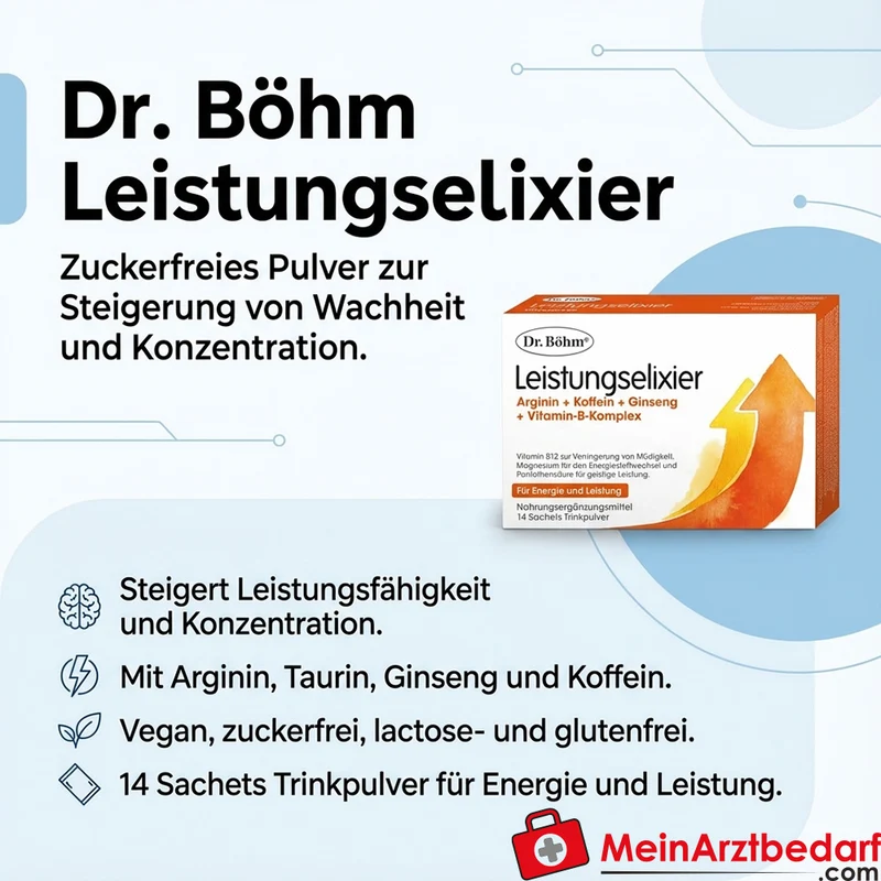 Dr. Böhm Leistungselixier mit Arginin, Taurin, Ginseng und Koffein Sachets 10 Stück