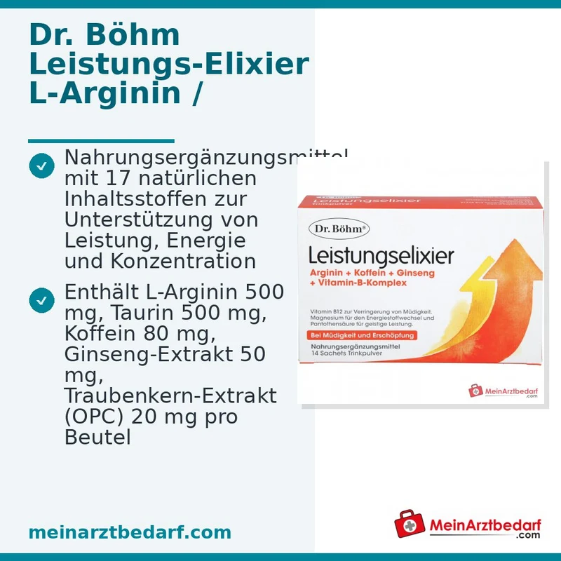 Dr. Böhm Leistungselixier mit Arginin, Taurin, Ginseng und Koffein Sachets 10 Stück