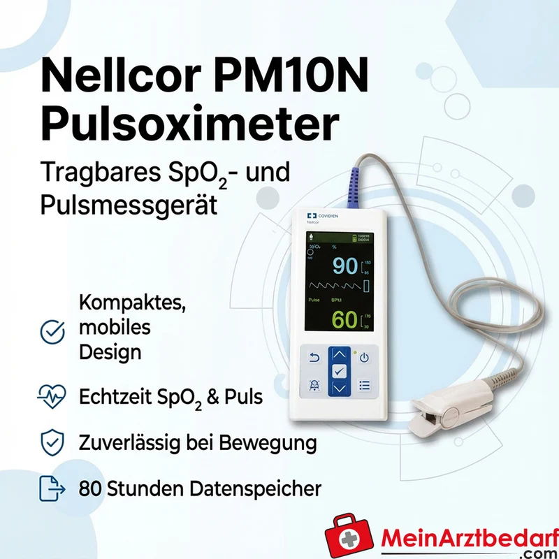 Nellcor PM10N Pulsoximeter Kit, tragbar, OxiMax-kompatibel, SpO2 & Puls, 80 h Datenspeicher