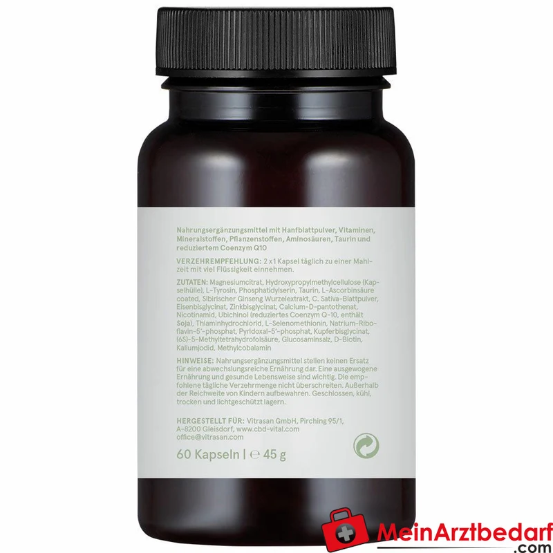 CBD VITAL Hanf Anti Stress Kapseln mit Eisen, aktivierten B‑Vitaminen und Sibirischem Ginseng 60 Kapseln