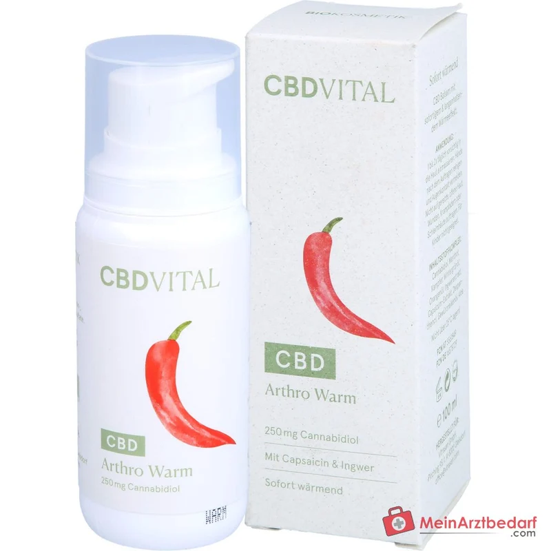 CBD Vital Arthro Warm Cannabidiol / Boswellia-Extrakt / MSM / Menthol / Kampfer / Orangenöl / Ingwer-Extrakt / Capsicum-Extrakt / Panthenol / Gewürznelkenöl / Aloe Vera Wärmecreme, 100 ml