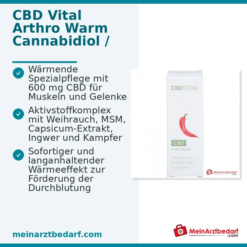 CBD Vital Arthro Warm Cannabidiol / Boswellia-Extrakt / MSM / Menthol / Kampfer / Orangenöl / Ingwer-Extrakt / Capsicum-Extrakt / Panthenol / Gewürznelkenöl / Aloe Vera Wärmecreme, 100 ml