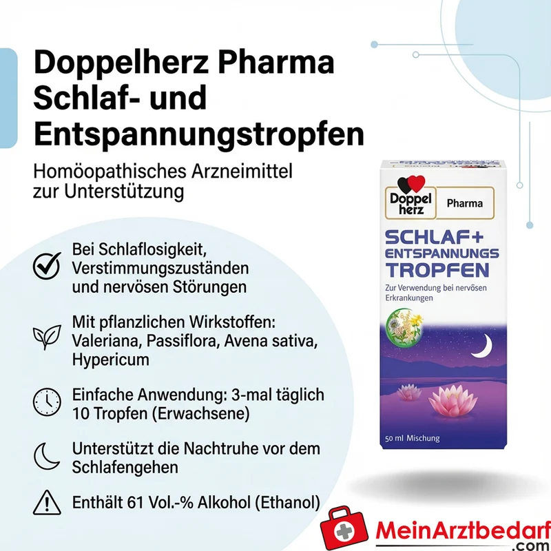 DoppelherzPharma Schlaf und Entspannungs-Tropfen Valeriana, Passiflora, Avena, Hypericum 11 ml