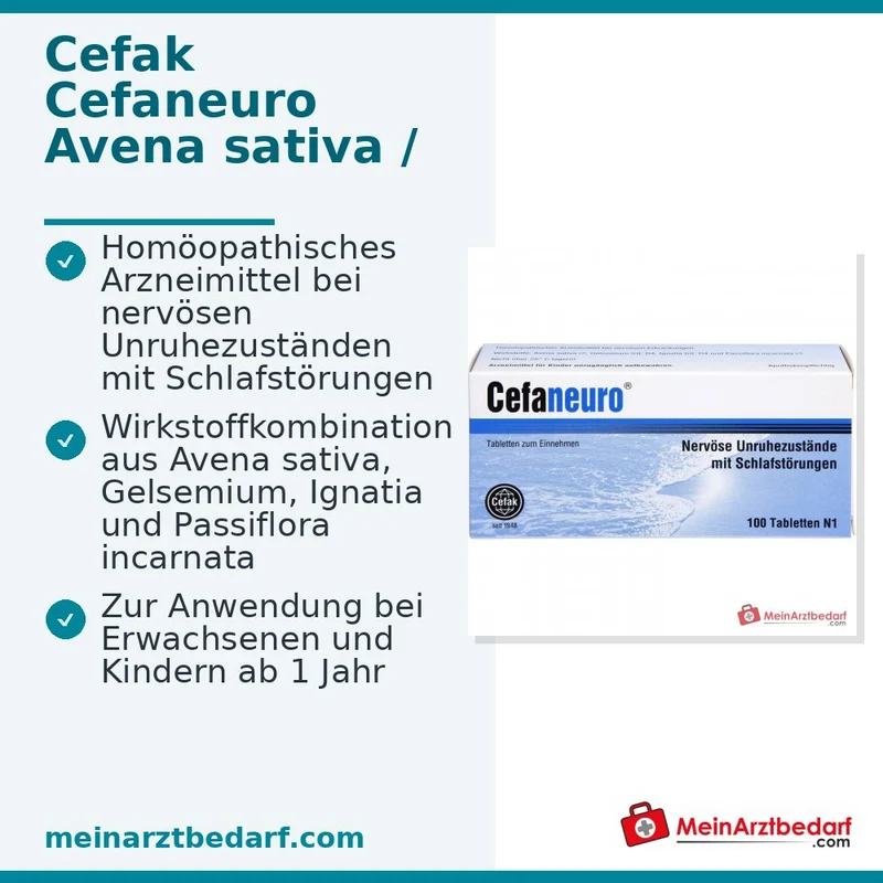 Cefaneuro homöopathisches Arzneimittel, Gelsemium 30 mg, Avena sativa 30 mg, Strychnos ignatii 30 mg, Passiflora 30 mg Tabletten