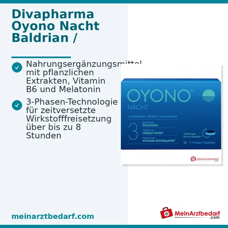 Divapharma Oyono Nacht Baldrian / Passionsblume / Weißdorn / Zitronenmelisse / Vitamin B6 / Melatonin Tabletten, 24 St.