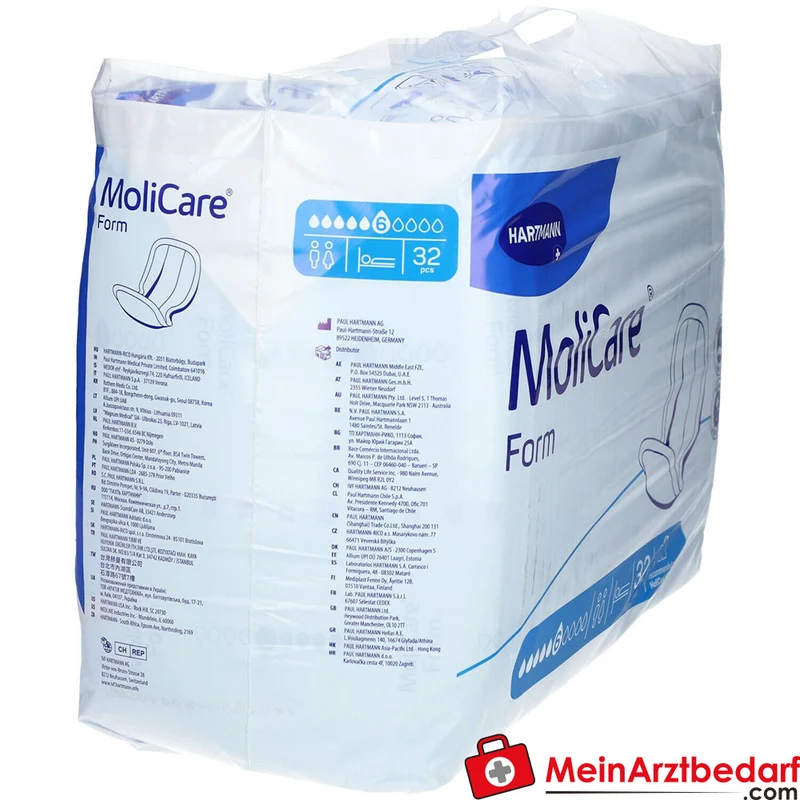 Hartmann MoliCare Form 6 Tropfen Inkontinenzvorlagen mit Folienrückseite, 128 Stück (4 x 32 Stück)