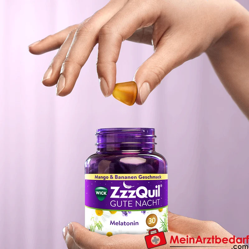 WICK ZzzQuil Gute Nacht Melatonin 1 mg Weichgummis 30 Stück Mango‑Banane