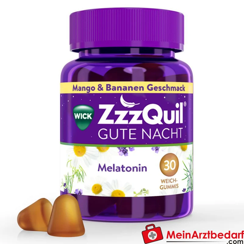 WICK ZzzQuil Gute Nacht Melatonin 1 mg Weichgummis 30 Stück Mango‑Banane