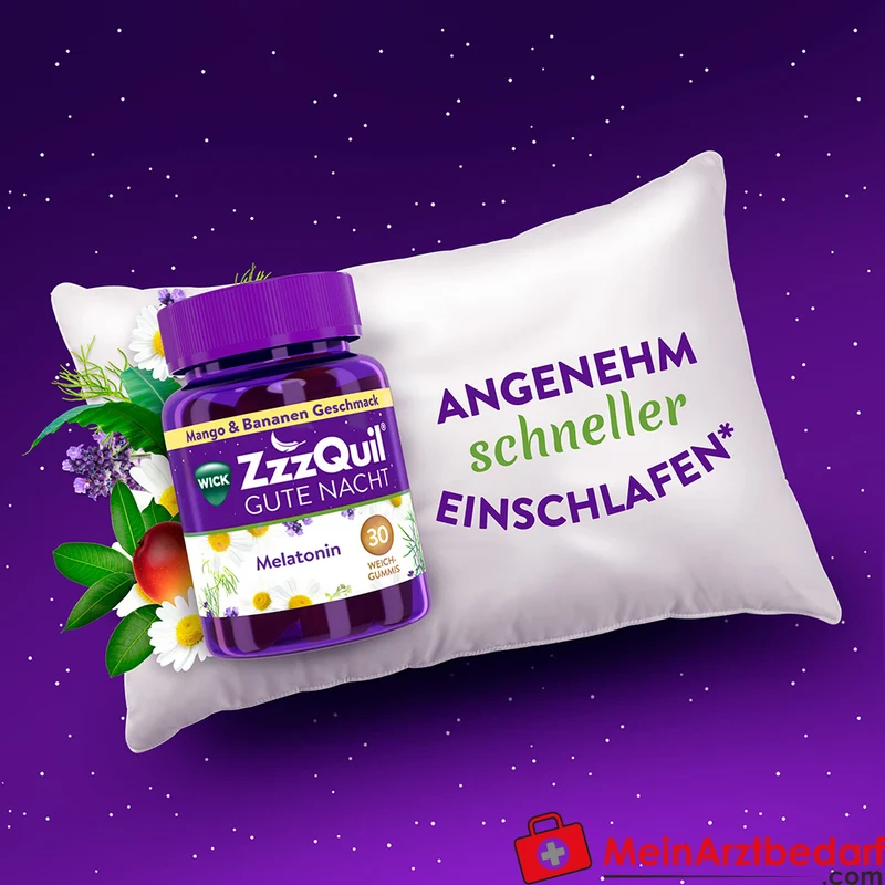 WICK ZzzQuil Gute Nacht Melatonin 1 mg Weichgummis 30 Stück Mango‑Banane