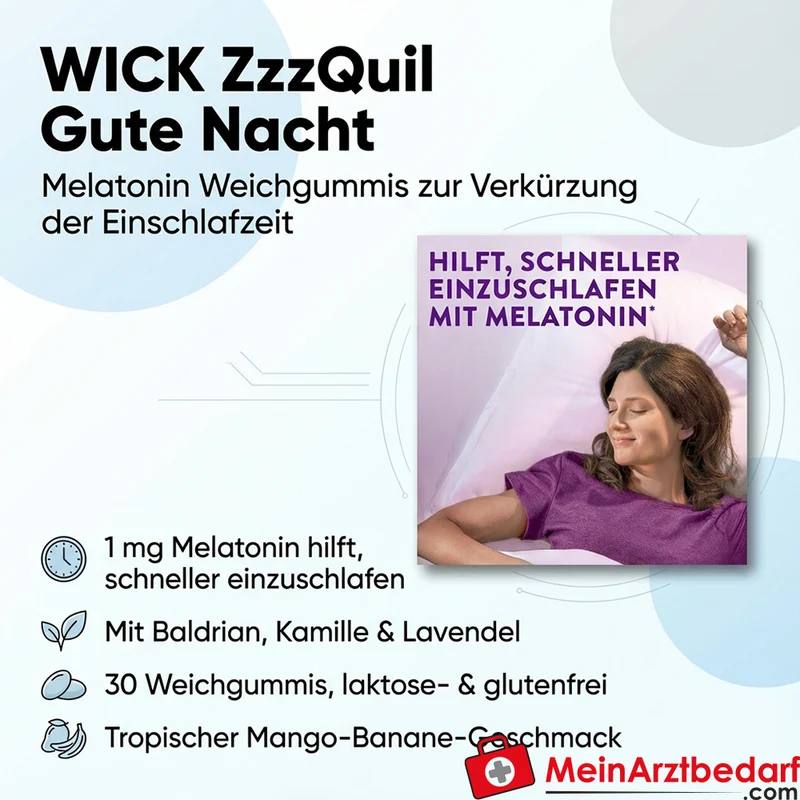 WICK ZzzQuil Gute Nacht Melatonin 1 mg Weichgummis 30 Stück Mango‑Banane