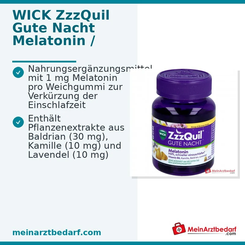 WICK ZzzQuil Gute Nacht Melatonin 1 mg Weichgummis 30 Stück Mango‑Banane