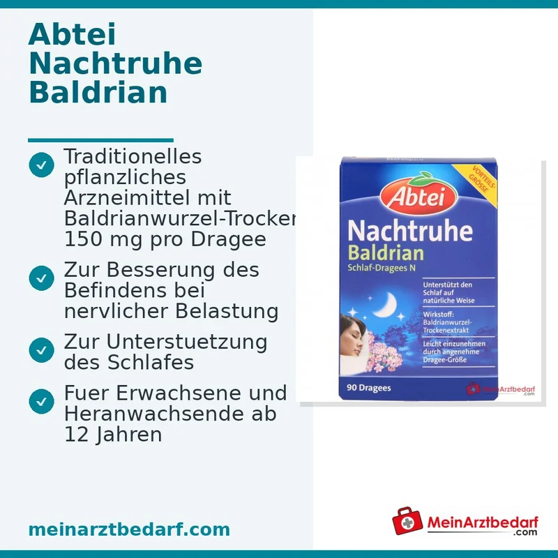 Abtei Nachtruhe Baldrian Baldrianwurzel-Trockenextrakt Schlaf-Dragees N, 90 St.