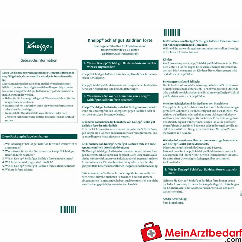 Kneipp Schlaf gut Baldrian forte 450 mg Baldrianwurzel‑Trockenextrakt überzogene Tabletten