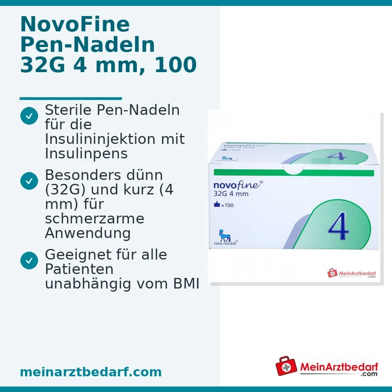 NovoFine Pen‑Nadeln 32G 4 mm Einzeln steril 100 Stück