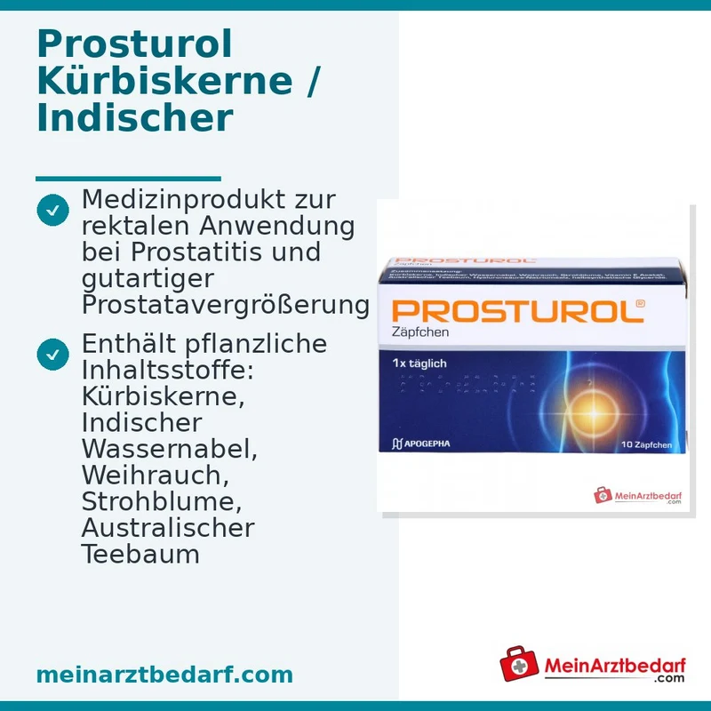 Prosturol Kürbiskerne / Indischer Wassernabel / Weihrauch / Strohblume / Vitamin E / Australischer Teebaum / Hyaluronsäure Zäpfchen, 10 St.