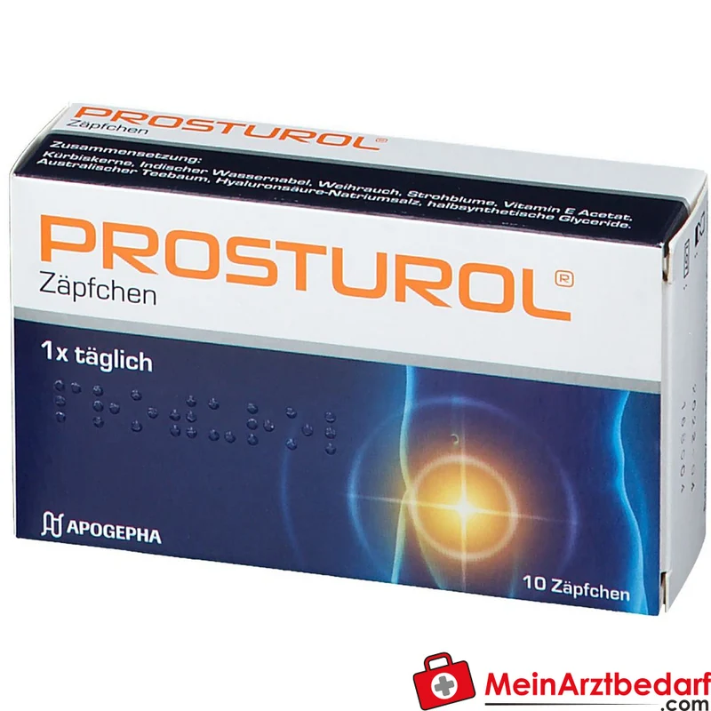 Prosturol Kürbiskerne / Indischer Wassernabel / Weihrauch / Strohblume / Vitamin E / Australischer Teebaum / Hyaluronsäure Zäpfchen, 10 St.